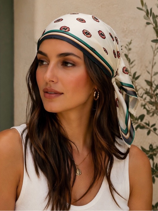 Universal Thread Accessories - Universal Thread Cream Floral Dot Pattern Square Scarf